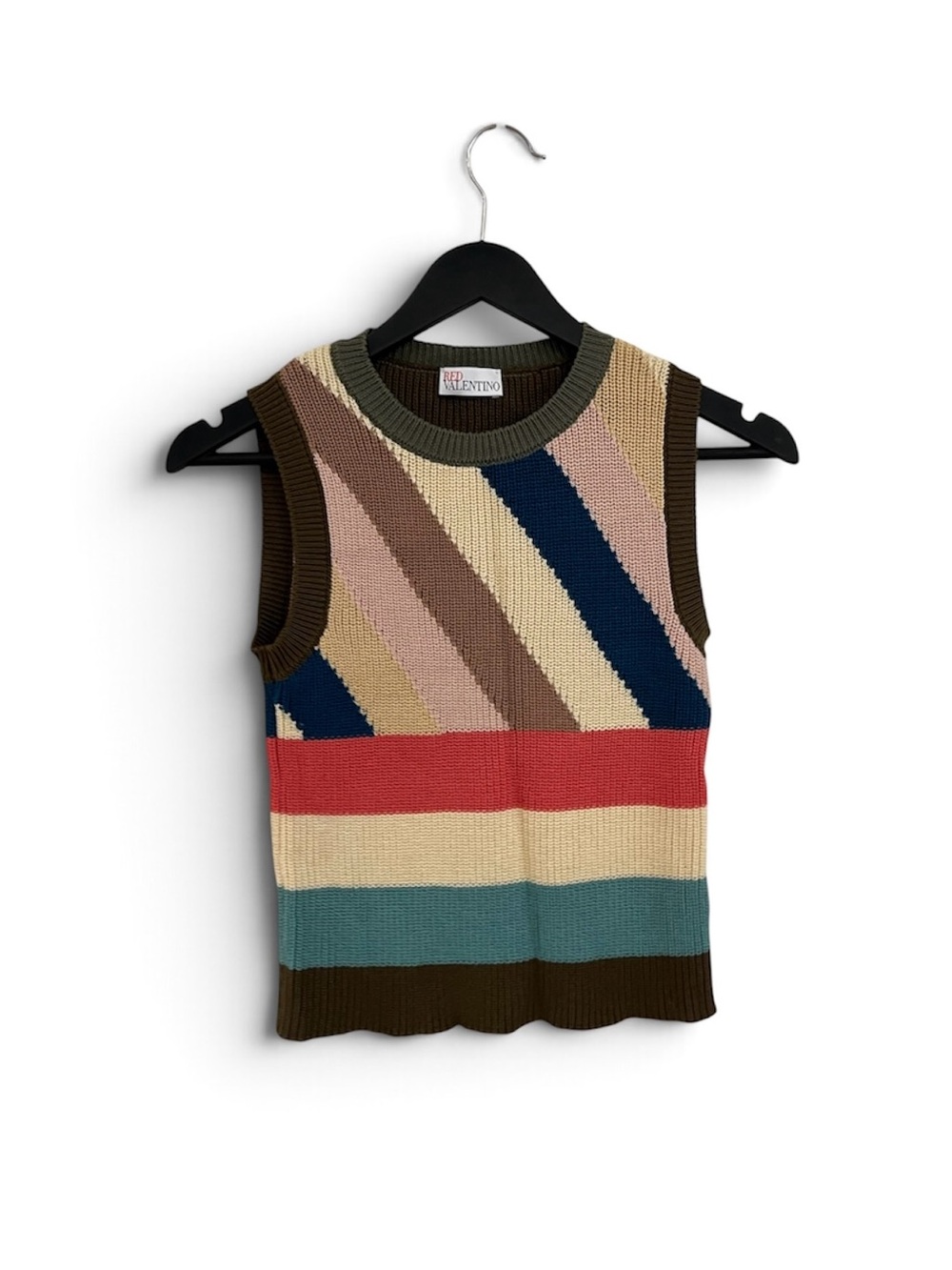 Valentino Striped Knit Tank in Navy, Red, Teal & Brown